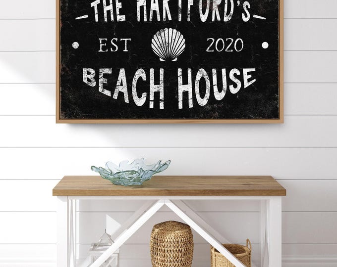 Family Beach House Sign, Vintage Seashell Design (Custom Name & Year)
