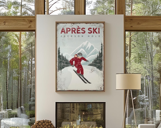 Apres Ski Poster: Vintage Jackson Hole Woman Skier (Framed or Unframed)