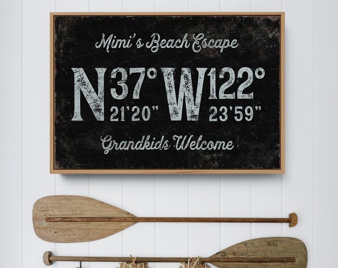 Beach House Coordinates Art, Vintage Nautical Style (Custom Text)