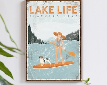 Lake Life Sign: Paddleboarding and Dog Art (Custom Text & Breed)