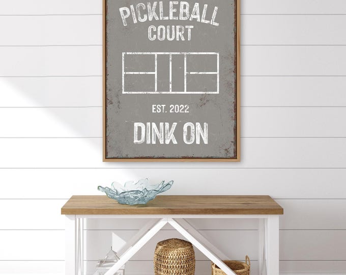 Personalized Pickleball Court Sign - Custom Name, Year, Gray and White