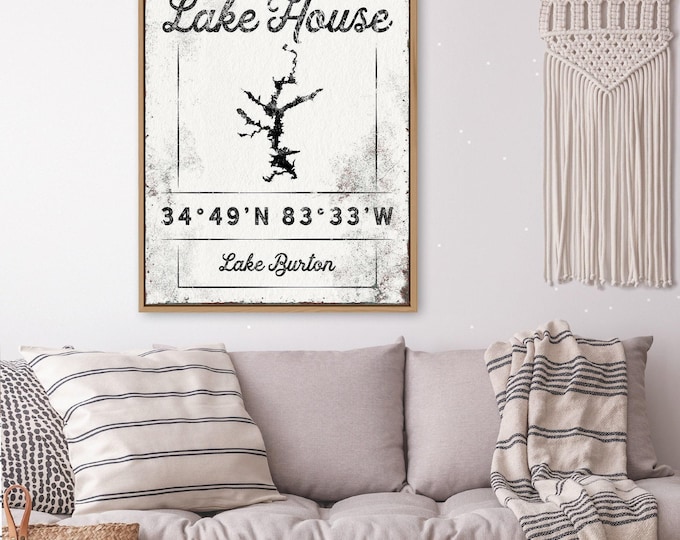 Black Lake Art Map, Welcome To Our Lake House Sign, Custom Name And Coordinates