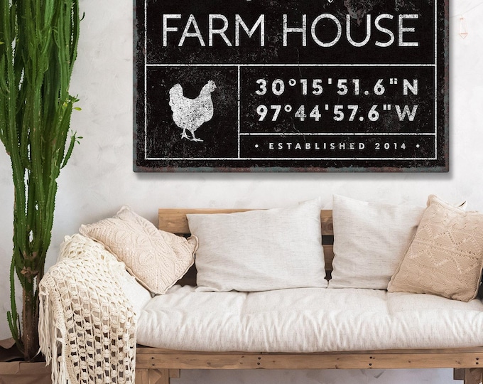 Farmhouse Wall Art, Last Name Sign, Black Distressed (Custom GPS)