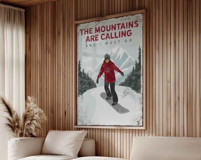 Mountain Ski Sign: Snowboard Wall Art (Canvas, Paper, or Aluminum)