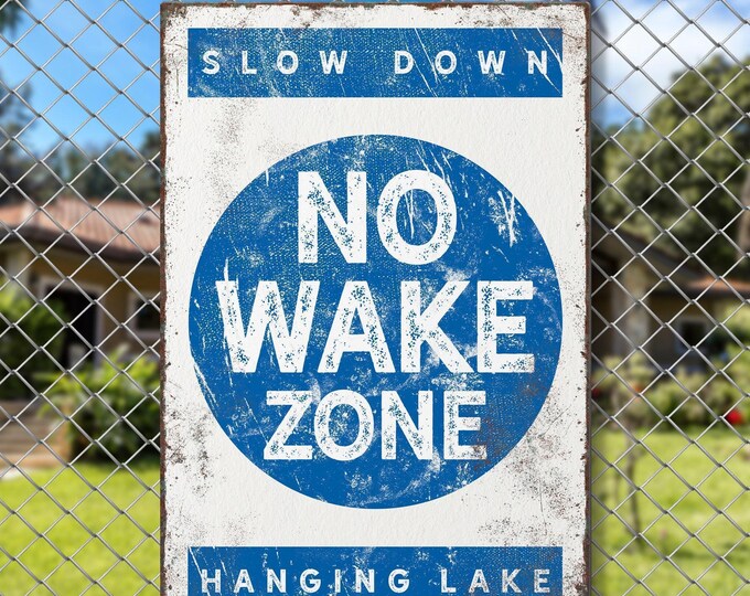 No Wake Zone Sign: Vintage Lake Decor (Canvas, Paper, Aluminum)
