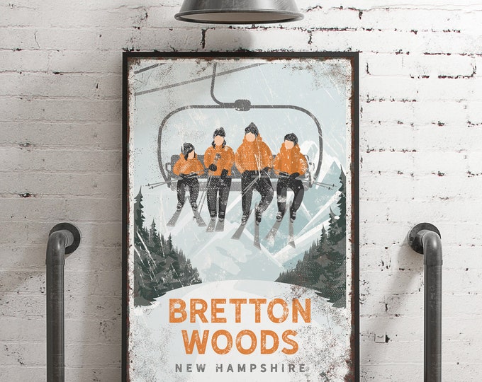 personalized family ski lift poster, for retro ski house decor, vintage mountain lodge wall art, sample shown is Bretton Woods NH {vph}