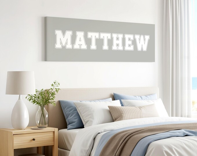 Personalized Name Sign: Retro Athletic Style - Stone Gray Finish