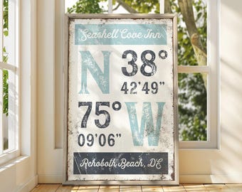 Latitude and Longitude Wall Art - Custom Vintage Coastal Canvas Print
