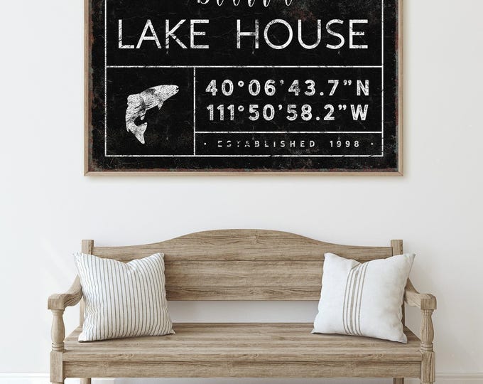 Lake House Sign - Personalized Fishing Coordinates on Canvas