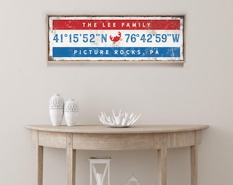 Crab Wall Art Family Beach Sign With Your Coordinates And Established Year