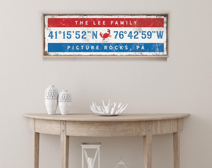 Crab Wall Art Family Beach Sign With Your Coordinates And Established Year