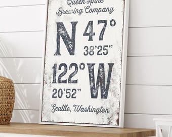 Personalized Coordinates Sign: Navy Blue Farmhouse Wall Art