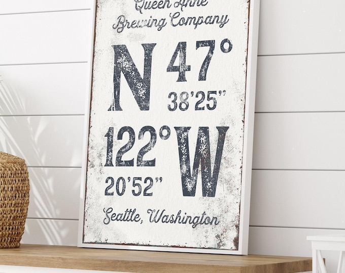 Personalized Coordinates Sign: Navy Blue Farmhouse Wall Art