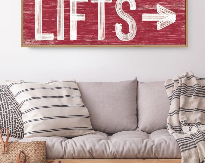 Vintage Ski Lifts Sign: Dark Red, Faux Weathered Wood