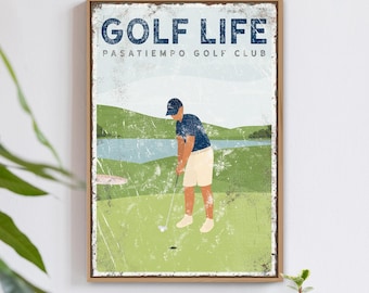 Personalized golf gift for Dad, GOLF LIFE sign, custom golf gift for him, vintage golf course art, golf-themed Fathers day gift {vpg}