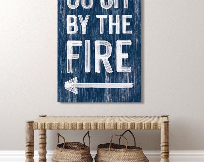 Fall Firepit Wall Art - Navy Blue Rustic Farmhouse Sign