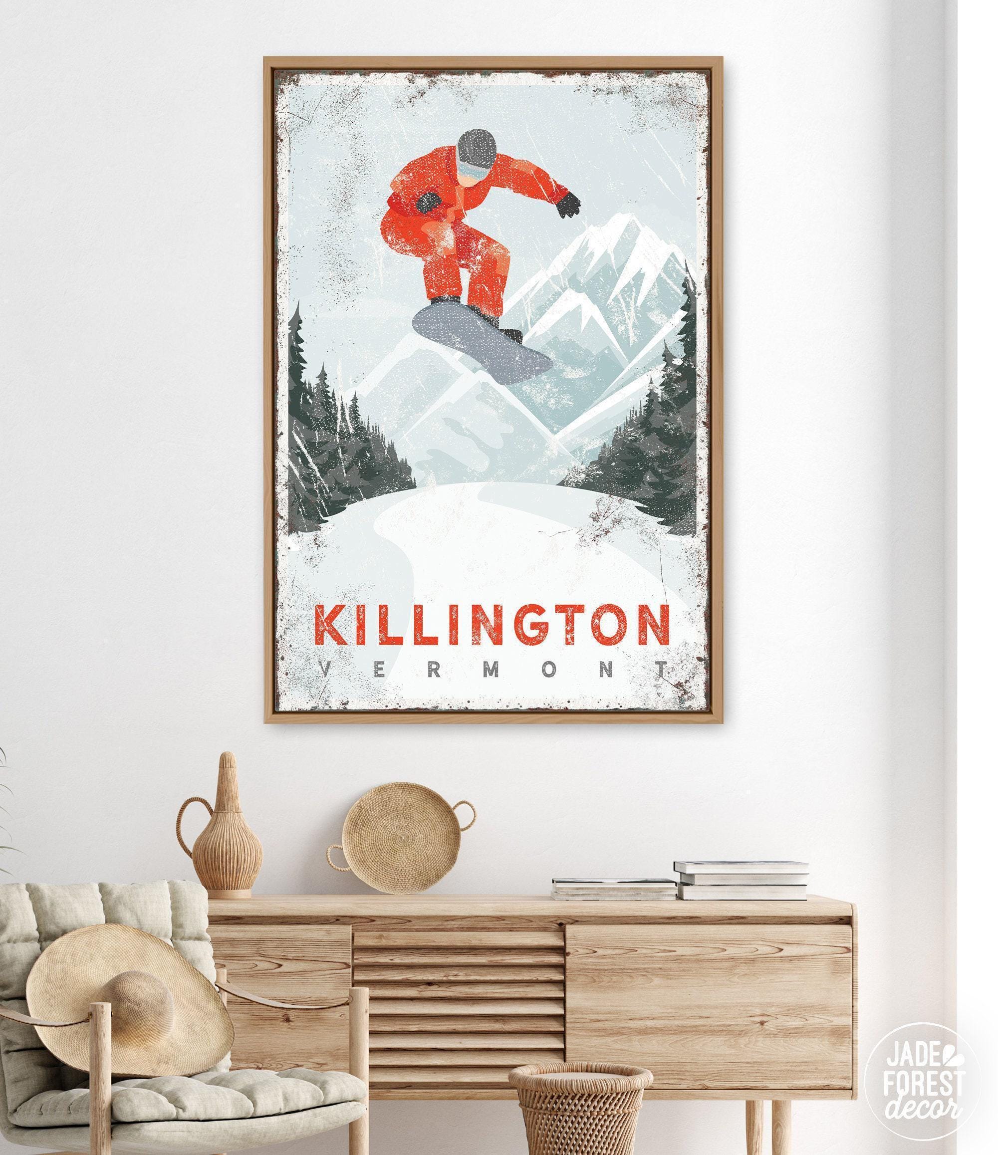 Killington Ski Sign, Burnt Orange Snowboarder Wall Art