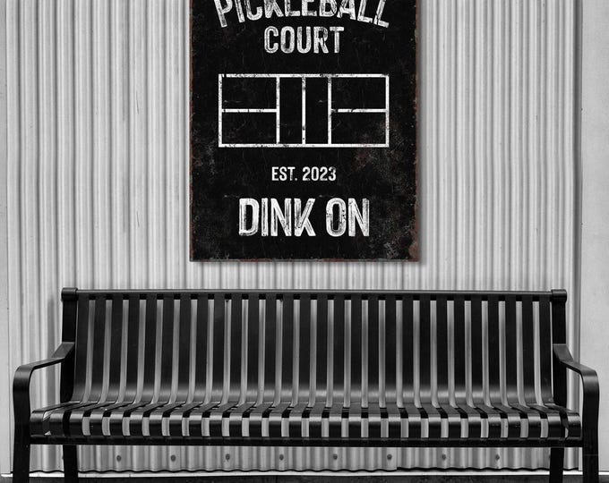 Pickleball Court Sign: Personalized Home Decor (Black & White)