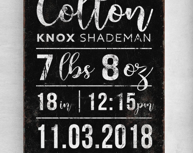 Vintage Baby Birth Stats Sign: Personalized Nursery Wall Art