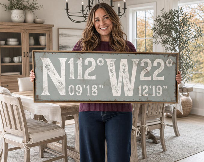 Custom Coordinates Sign: Sage Green Vintage Porch Wall Art