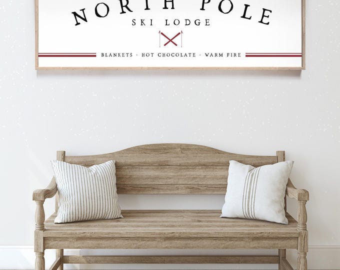 Holiday Ski Lodge Wall Art: Custom Canvas Sign (Red and White)