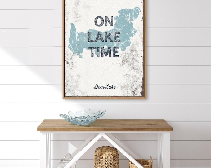 Custom Lake Map, On Lake Time Sign, Blue Lake House Decor, Personalized Wall Art