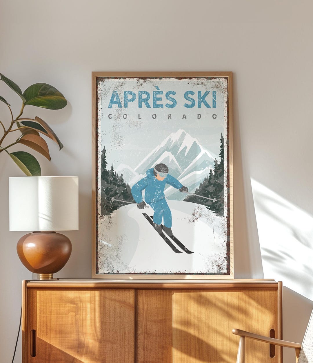 Vintage Ski Lodge Poster: Cerulean Blue Winter Art (canvas, Paper ...