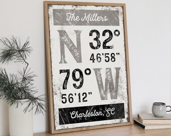 The Millers Coordinates Sign, Personalized GPS City Print, Custom Family Name Wall Art