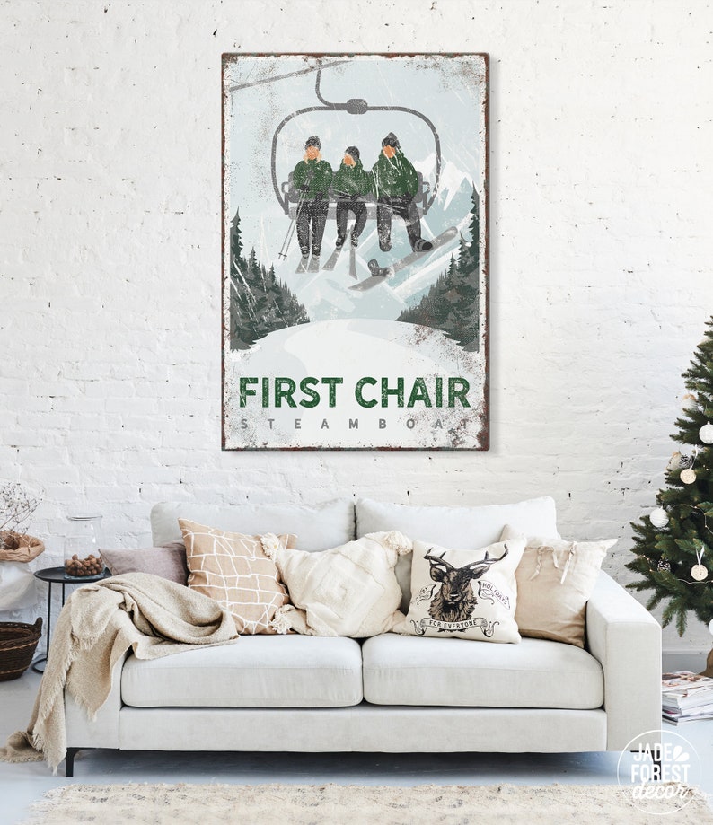 vintage ski lift poster for winter house decor, can be personalized, for mountain lodge, sample shown is Smuggler's Notch Vermont vph image 4