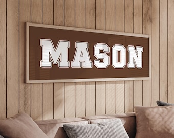 Cream letter sign for a boys room, custom name in varsity block type