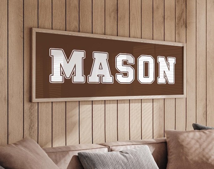Cream letter sign for a boys room, custom name in varsity block type
