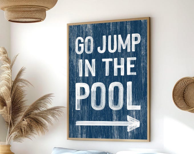 Nautical Pool Wall Sign, Blue and White Arrow (Custom Direction & Size)