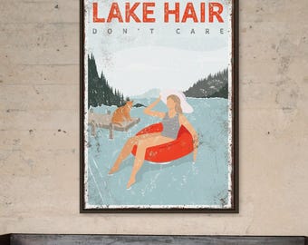 Personalized Lake Sign: Vintage Style with Cat on Dock