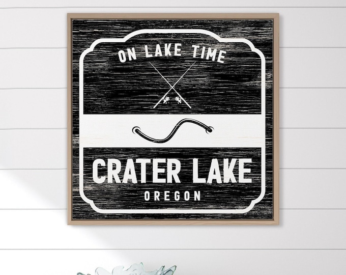 Vintage Crater Lake Sign - Rustic Black & White Wall Decor