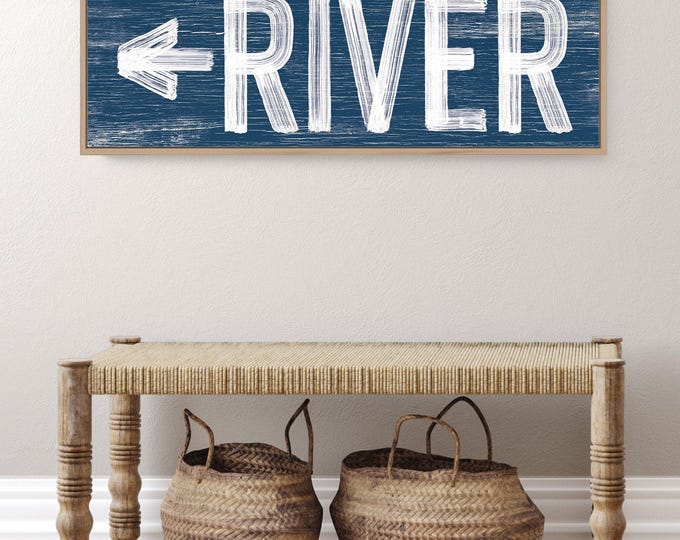 Nautical River Sign with Arrow - Vintage Navy Coastal Style