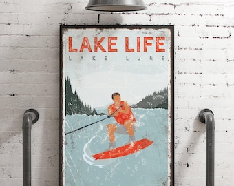 Lake House Wall Art, Vintage Wakeboard Sign (Custom Text & Colors)