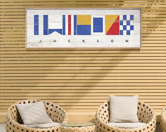 Nautical Flags Wall Sign: Personalized Sailing Art - Rustic Wood Frame