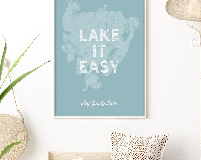 Lake Map Art: Distressed Vintage Sign