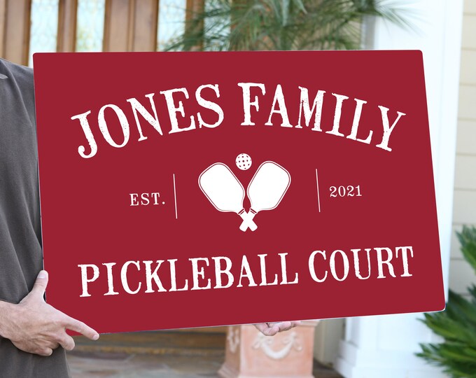 dark red PICKLEBALL COURT sign, gift for pickleball lovers, can be personalized, pickleball family name sign, pickleball wall decor