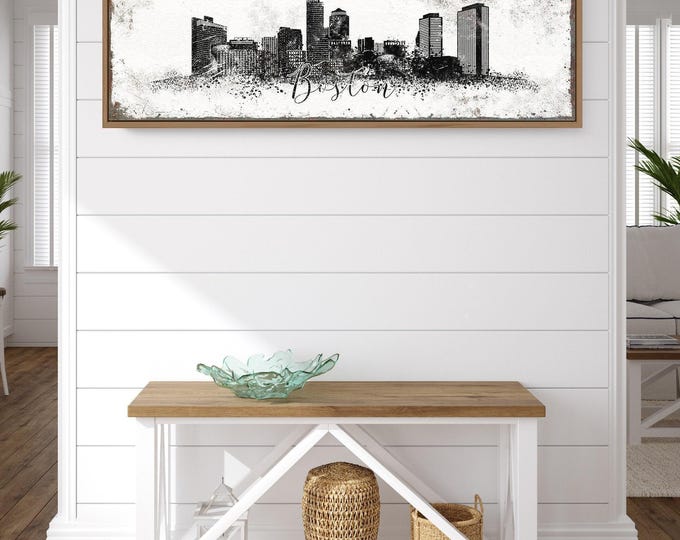 Boston Skyline Canvas Print, Black & White (Extra Large, Framed)