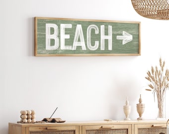 Beach Arrow Sign: Seagrass Green, Faux Weathered Wood - Rustic Decor