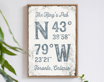 Nautical Coordinates Canvas, Personalized Last Name, Dusty Blue (Multiple Sizes)