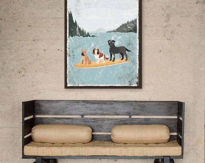 personalized DOGS PADDLEBOARDING LAKE poster, Life is Better at the Lake, French Bulldog, King Charles Spaniel, Labrador Retriever {vpl}