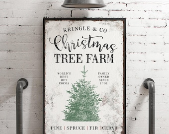 Pine Tree Sign Custom Family Name Green White and Black Christmas Mantel Decor