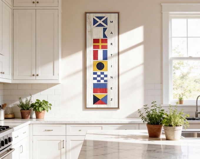 Nautical Flags Sign: Custom Last Name, Coastal Wall Art