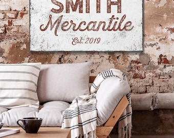 Mercantile Wall Hanging: Rustic Red and White - Personalized Gift