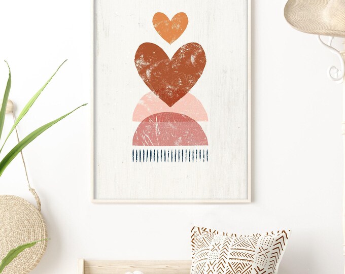 boho heart canvas sign > vintage love print for valentine's day, romantic bohemian decor in soothing earth tones, modern wall decor {VAL03}