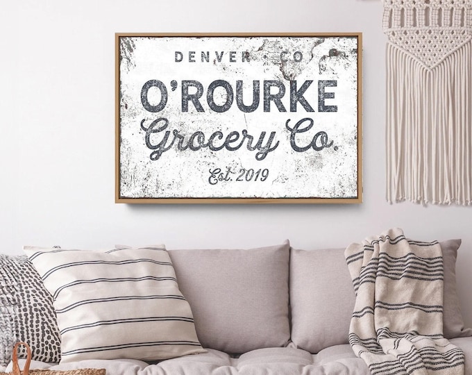 Family Name Wall Sign: Vintage White Rustic Style - Custom Canvas Print