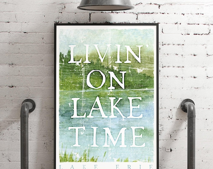 Lake Time Wall Art: Rustic Vintage Canvas Print (Customizable Location)