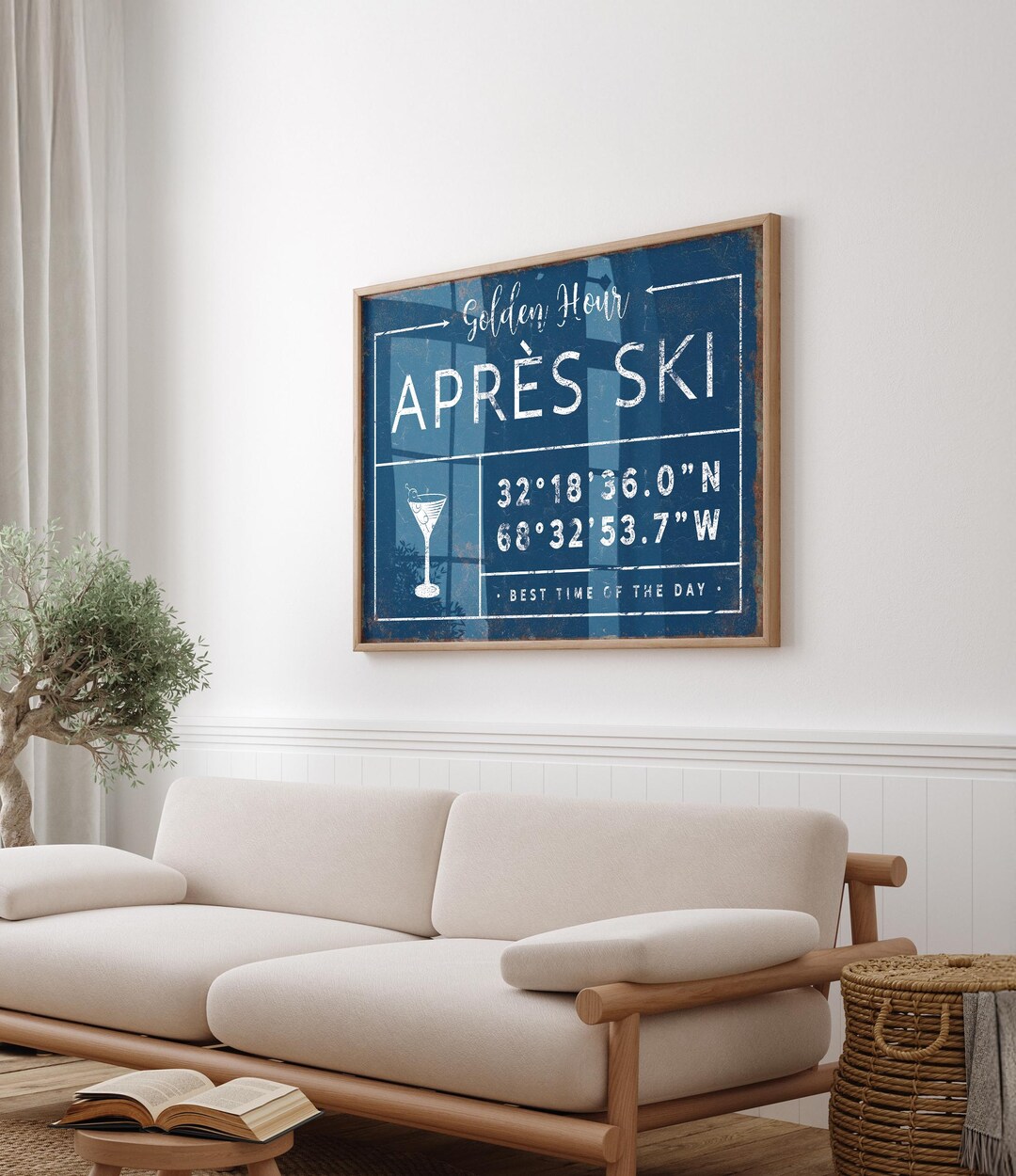 Apres Ski Coordinates Sign - Navy Blue, Custom Name, Rustic Style ...